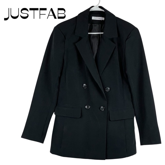 JustFab Black Double Breasted Academia Neutral OfficeCore Blazer NWOT Size L - Picture 1 of 12